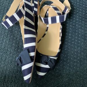 J Crew Navy & White Stripes Slingbacks New in Box